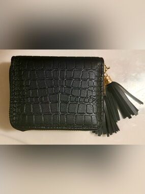 Black Embossed Double Zip Tassle Wallet with Tassels NEW